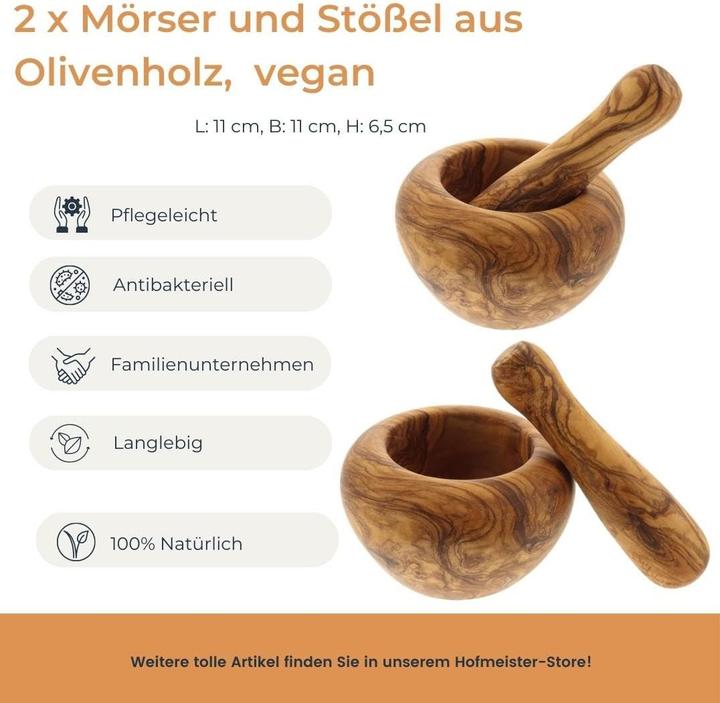 Actual product image Hofmeister Holzwaren 2x olive wood mortar and pestle