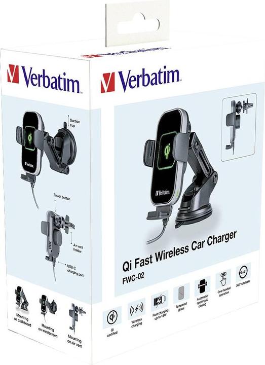 Image du produit Verbatim Chargeur de voiture Fast Qi Fast Wireless USB-C 15W FWC-02