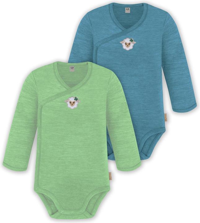 Normani 2er Set Unisex Baby Wickelbody Langarm-Strampler Einteiler aus Merinowolle - 9351