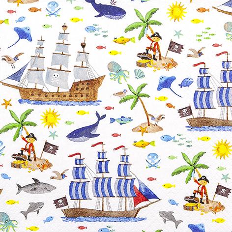 Produktbild Magni 20 Servietten Alles zum Piratenleben Junge Kinder Tischdeko Decoupage Serviettentechnik 33x33cm (20 x, 33 x 33 cm)