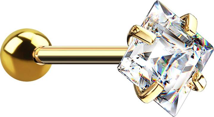Produktbild Star Piercing Micro Barbell vergoldet mit Kugel und Viereckkristall (Chirurgenstahl 316L, ohne Messing)