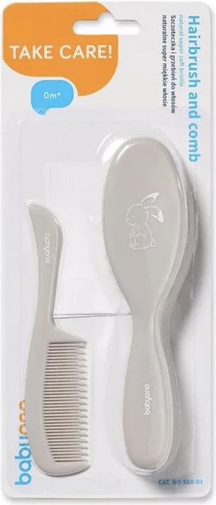 Produktbild Babyono Set Kamm und Bürste natürliche Haarborsten superweich grau 0M+
