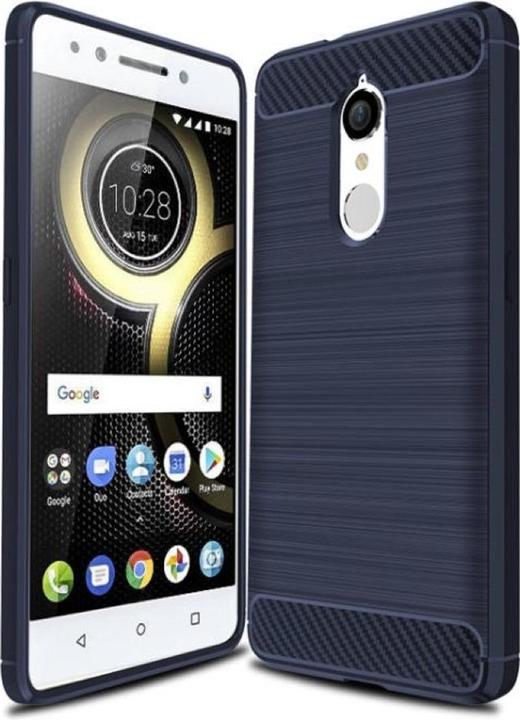 Produktbild König Design Hülle Handy Schutz für Lenovo K8 Case Cover Bumper Carbon Optik Etui TPU Blau (LG K8)