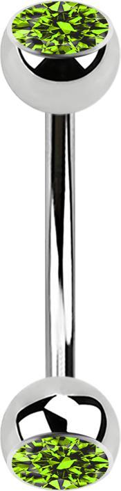 Image du produit Star Piercing Micro banane argentée avec deux boules de cristal vert clair (Acier chirurgical 316L)