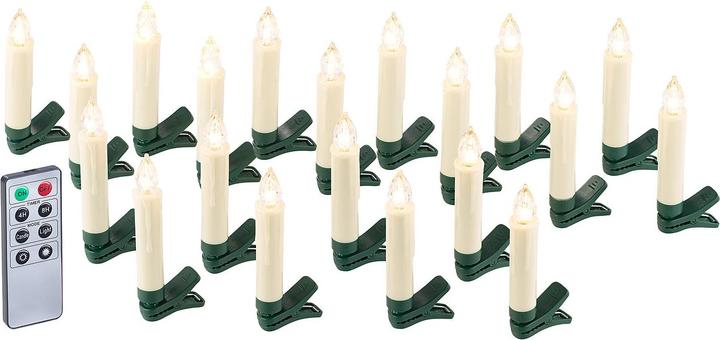 Image du produit Lunartec Lot de 20 bougies LED pour sapin de Noël avec télécommande IR, minuterie, blanc (20 x)