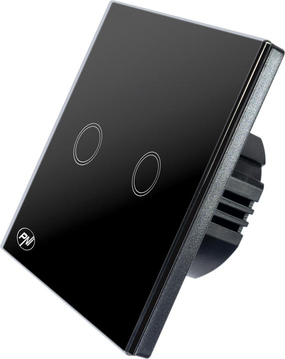 Produktbild PNI SH222 Glas-Doppel-Touch-Schalter, schwarz mit LED-Anzeige, 10 A, 2 x 200 W