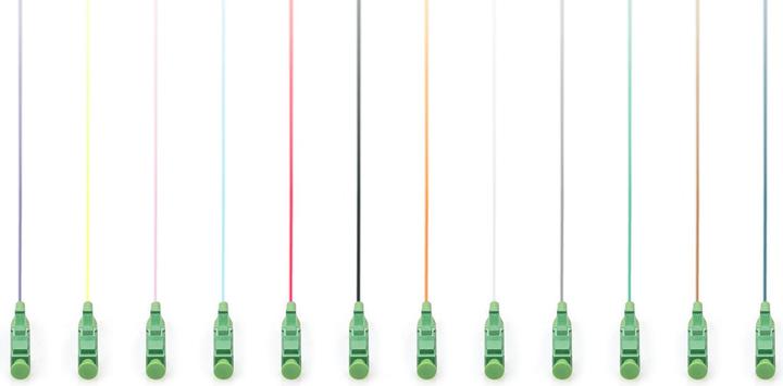 Produktbild Digitus LWL Pigtail-Set, 12 Stk., LC APC, SM OS2 09/125 µ loose buffer, Farbcode DIN IEC 304, 2 m (2 m)