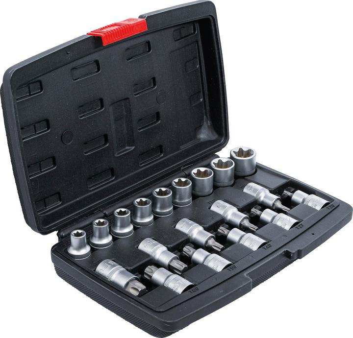 BGS Bit Socket / Socket Set | 12.5 mm (1/2") Drive | T-Star (pour Torx) / E-Type | 19 pcs. (12,5 mm)