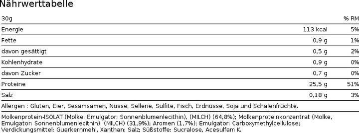 Nährwerte und Zutaten Eric Favre ISO 100% MOLKE NULL (1 Stk., 1500 g)