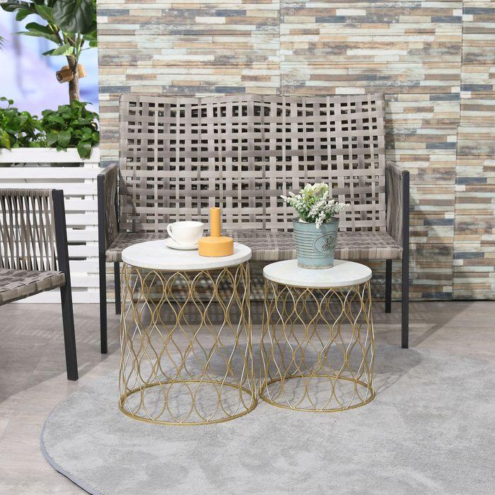 Produktbild Swisshandel24 2er-Set Gartentisch Beistelltische Couchtische Retro Drahtkorb Metallkorb Garten Satztisch Gartenmöb (41 x 46 cm)