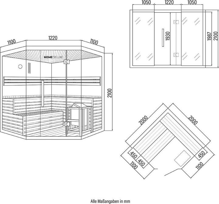 Produktbild Home Deluxe Indoor Sauna CASHEIM BIG XL - 200 x 200 cm für 6 Personen - Traditionelle Sauna mit Kunststeinwand m