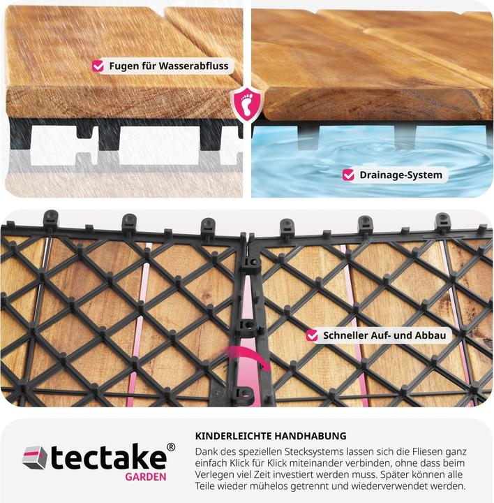 Produktbild tectake 20er Set Terrassenfliesen Tabula Akazienholz, je 4 Lamellen (20 x)