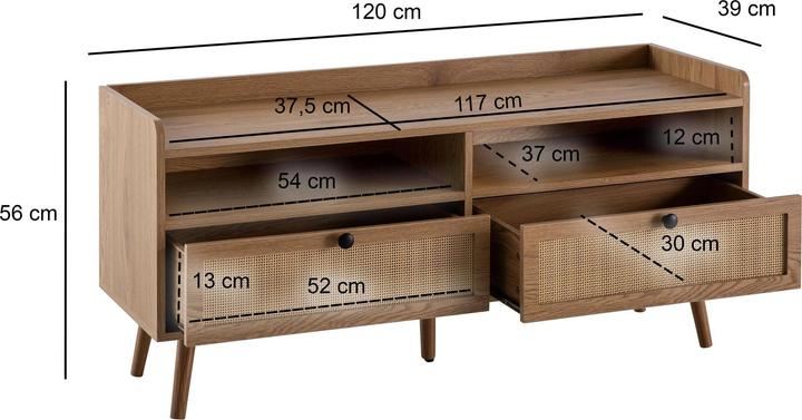 Produktbild FineBuy Lowboard Fernsehkommode 120 cm TV Schrank Schublade Rattan Stauraum (120 x 39 x 56 cm)