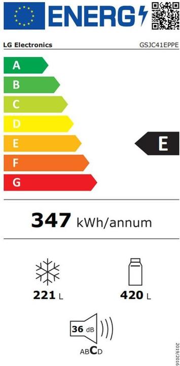 Energy Label LG Side-by-Side Kühlschrank mit Door-in-Door® | GSJC41EPPE | DE (641 l)