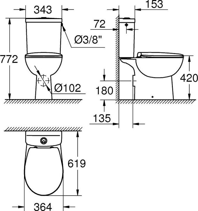 Produktbild Grohe BauKeramik-Einbau-WC mit Rimless mit QR/SC-Deckel, weiss