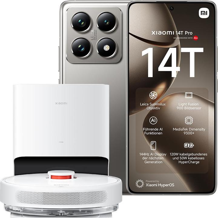 Xiaomi 14T Pro + Robot Vacuum X10 Launch Bundle (512 Go, Gris Titan, 6.67", Double SIM, 50 Mpx, 5G)