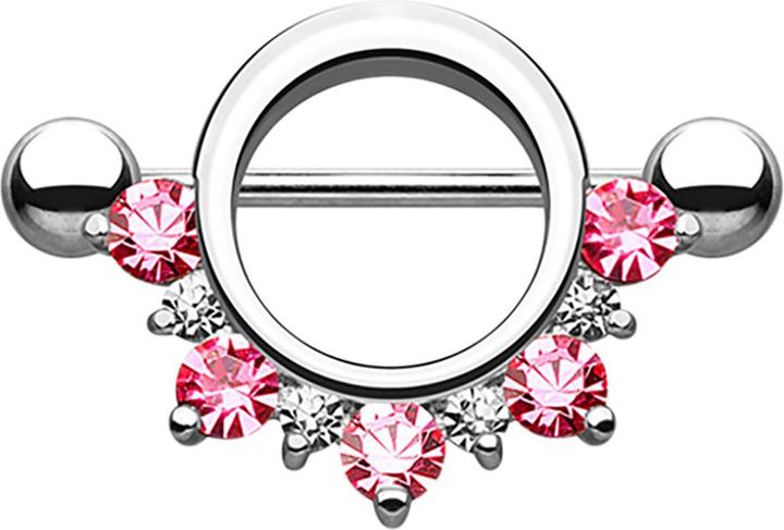 Produktbild Star Piercing Barbell rund mit unterschiedlichen Kristallen pink (Chirurgenstahl 316L, ohne Messing)