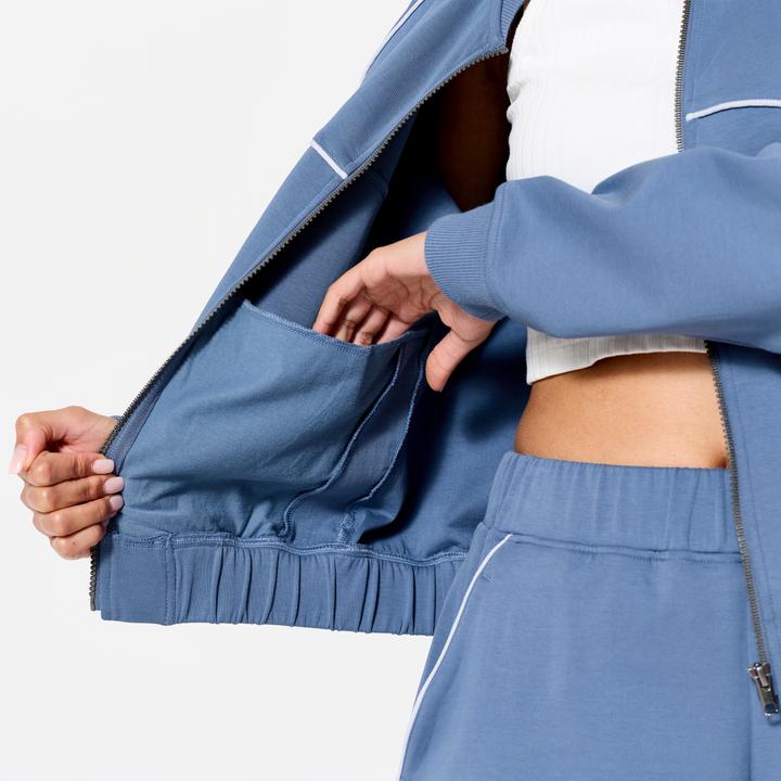 Actual product image Domyos Bomberjacke mit Reissverschluss Damen blau mit weiss (XS)