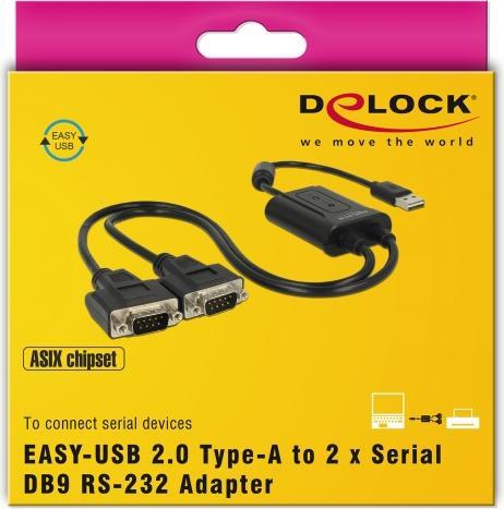 Produktbild Delock Adapter USB-A>2x Seriell DB9 RS-232 (USB 2.0, 60 cm)