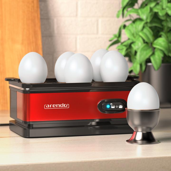 Image du produit Arendo Edelstahl Eierkocher 6-fach, 400 W, Edelstahl, Warmhaltefunktion, Härtegrad einstellbar, rot