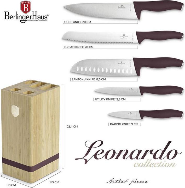 Produktbild BerlingerHaus Haus 6-teiliges Messer-Set mit Messerblock matt bordeaux Leonardo Collection