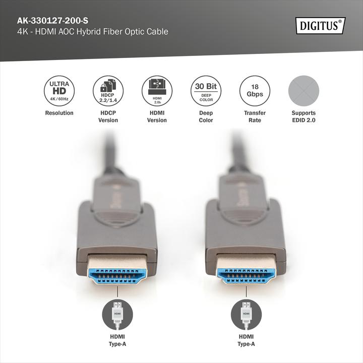 Produktbild Digitus 4K - HDMI® AOC Hybrid Glasfaserkabel mit abnehmbaren Stecker (20 m, HDMI)
