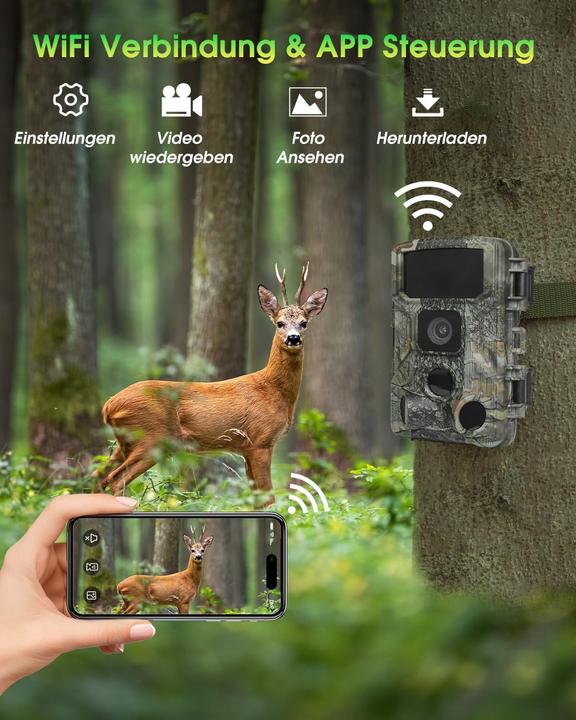 Produktbild KJK Wildkamera mit WLAN, 4K, Nachtsicht, IP67, 130° Winkel