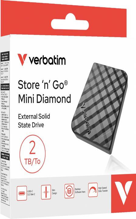 Immagine prodotto Verbatim Disque SSD externe Store'N'Go Mini Diamond USB-C - 2To (Noir) (2000 GB)