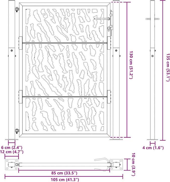 Produktbild VidaXL Gartentor Schwarz 105x130 cm Stahl Spurendesign Zauntor Outdoor Tor
