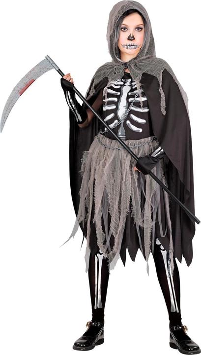Actual product image Widmann Sensegirl children's costume dress, tights and gloves with bone print, cape with hood, chains (158)