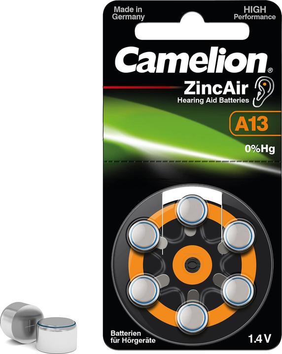 Actual product image Camelion A13 - Disposable battery - zinc air - 1.4 V - 6 piece(s) - silver - 48 mm (6 pcs., A13, 280 mAh)