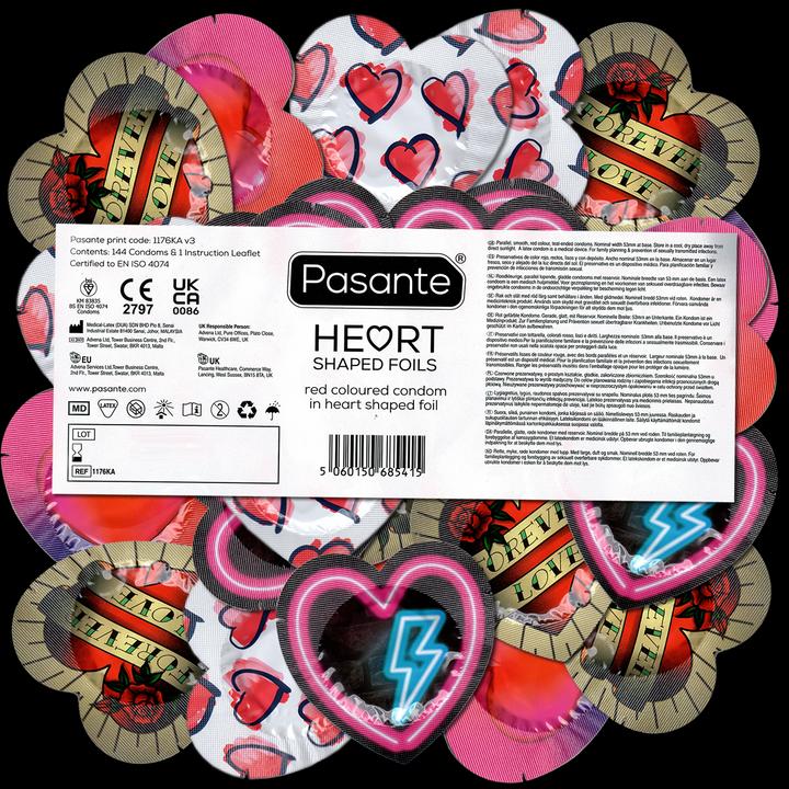 Actual product image Pasante Hearts" 144 romantic condoms for lovers, in heart foils (144 pcs.)
