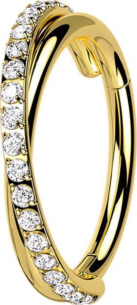 Produktbild Star Piercing Micro Segmentring klappbar vergoldet gekreuzt seitlich Kristalle silber (ohne Messing, Chirurgenstahl 316L)
