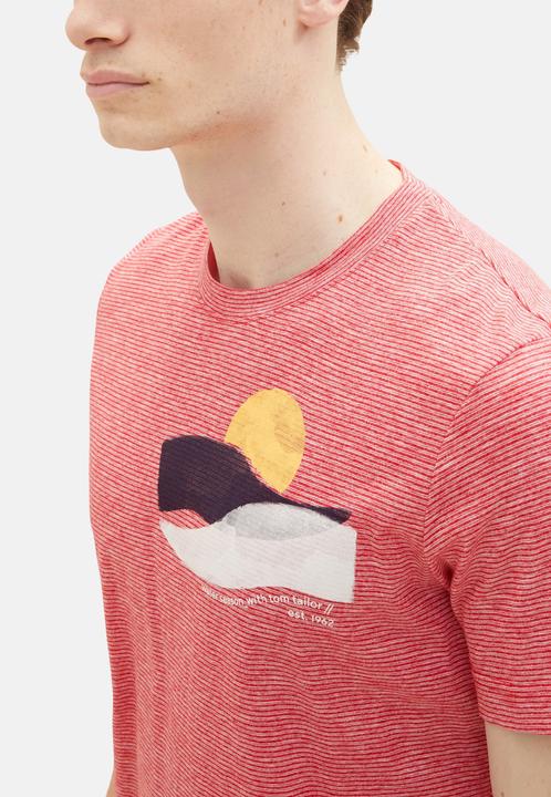 Actual product image Tom Tailor T-Shirt Gestreiftes Kurzarmshirt mit Rundhalsausschnitt und Foto-Print (XXL)