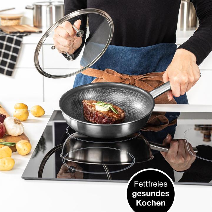 Produktbild Moritz & Moritz Edelstahl Pfannendeckel Universal 28cm - Deckel für Pfanne als ideale Ergänzung (28 cm, Glas, Metall)
