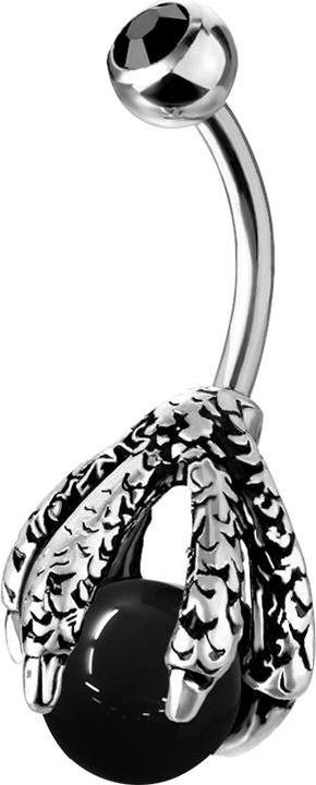 Star Piercing Banane silber Drachenklaue mit Kristallkugel schwarz (Messing, Chirurgenstahl 316L)