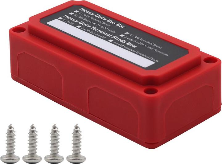 Actual product image Offgridtec BusBar Box Red 4 x M8 connecting bolts incl. cover and fastening screws