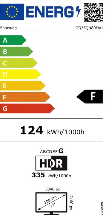 Etichetta energetica Samsung 75" Neo QLED QN80F 4K Vision AI Smart TV (2025) (75", NeoQLED, 4K, 2025)