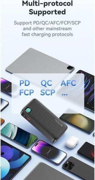 Image du produit Usams Powerbank ze zwijanym kablem USB-C Retractable 10000 mAh PD 20W Fast Charge XY Series czarny/b (10000 mAh, 50 W, 50 Wh)