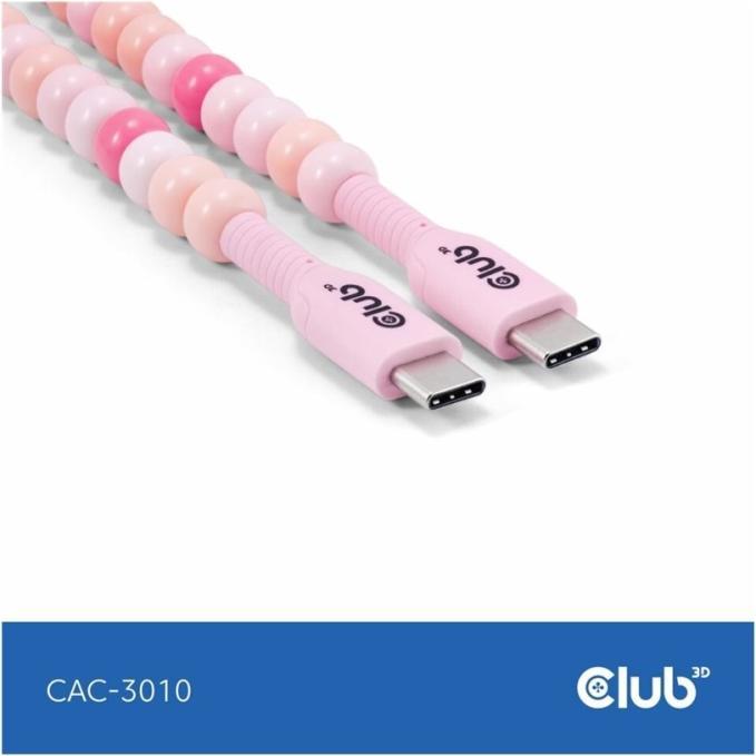 Produktbild Club 3D Club3D Lifestyle USB-C Perlen-Kabel PD60W, rosa (2 m, USB 2.0)