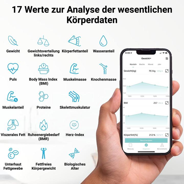 Produktbild Fitleap Waage mit Körperfett- & Muskelanalyse Digitale Personenwaage (0.18 kg)
