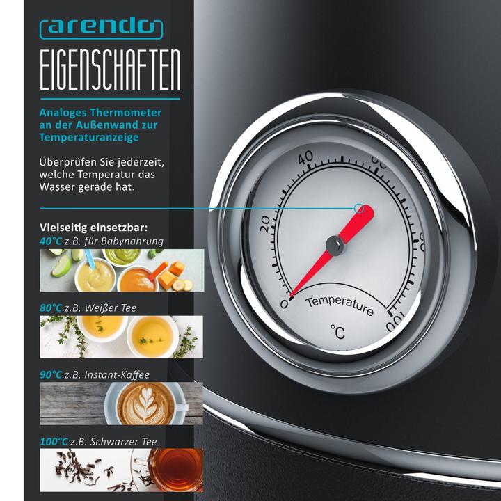 Immagine prodotto Arendo Bollitore da 1,5 l, 1800 W, acciaio inox, design a doppia parete, con display analogico della (1.50 l)