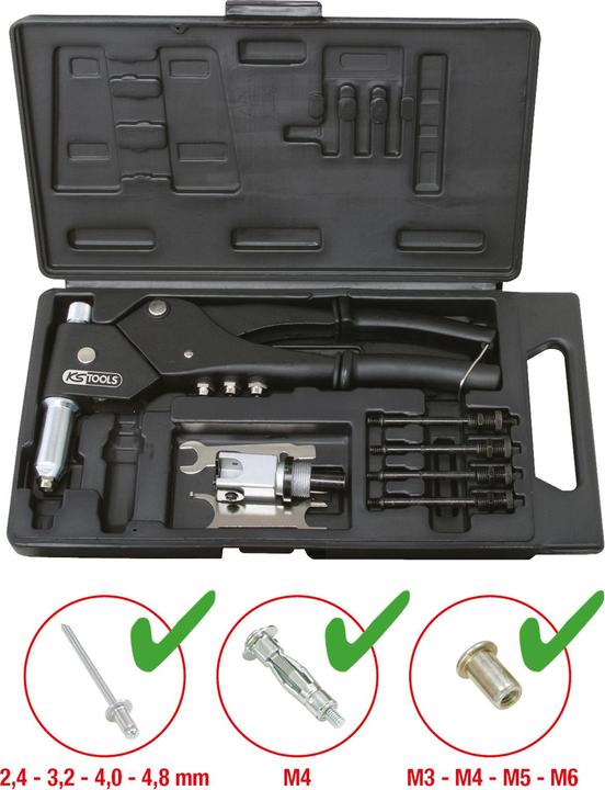 Actual product image KS Tools Universal Hand Riveting Pliers Set. 10 pieces 150.9610 (290 mm)