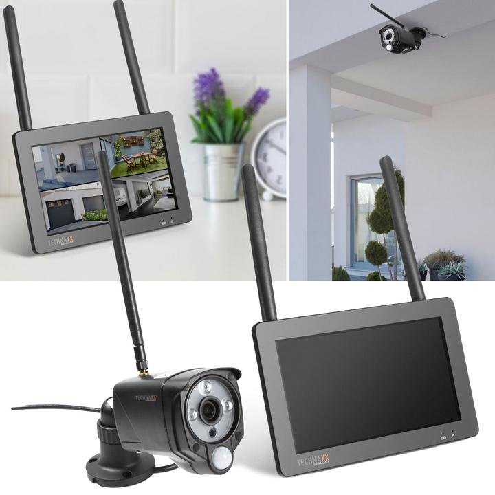 Immagine prodotto Technaxx Set di telecamere di sorveglianza wireless, ricevitore touchscreen da 7", 2 telecamere IP FullHD