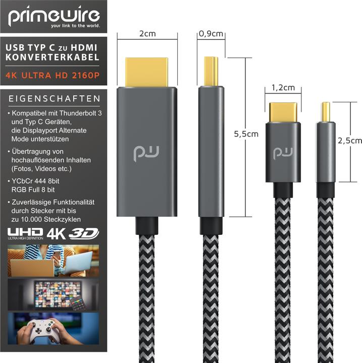 Image du produit Primewire HDMI - USB C (1 m, USB Type C, HDMI)