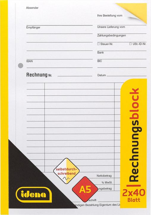 Produktbild Idena Rechnungsbuch A5 2x40 Blatt FSC-Mix (80 x)