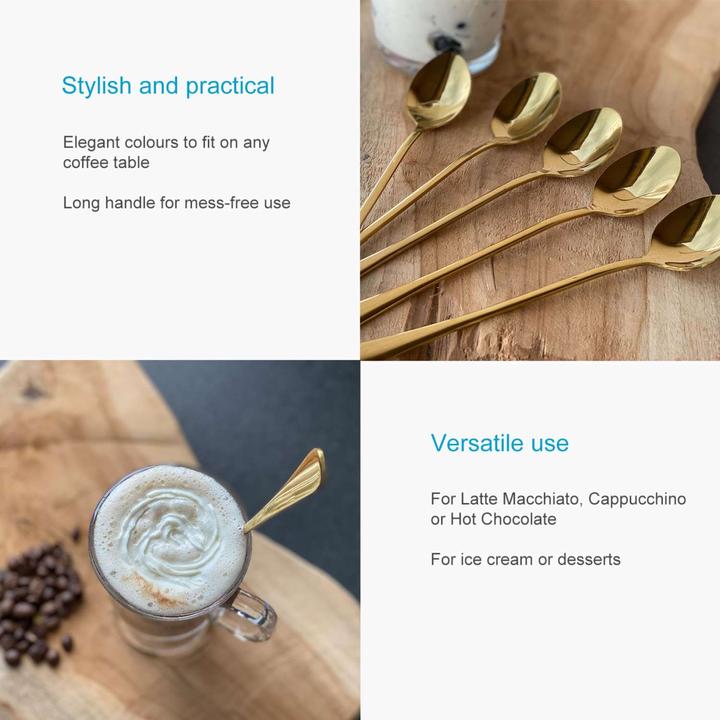 Actual product image Intirilife Ice cream spoon with long handle for dessert coffee (6 Piece, Scoops)