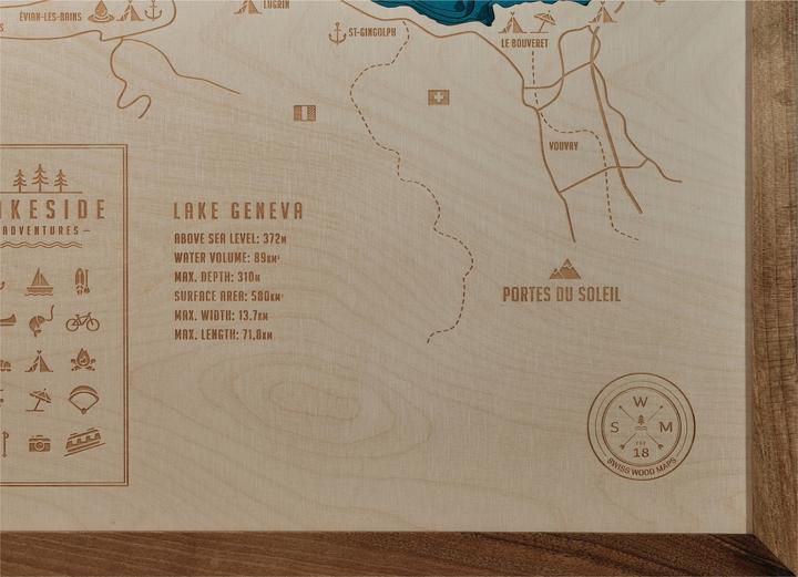 Image du produit Swiss Wood Maps Image Lac Léman A3 33.5 x 45.5 cm, bois (45,5 x 33,5 cm)