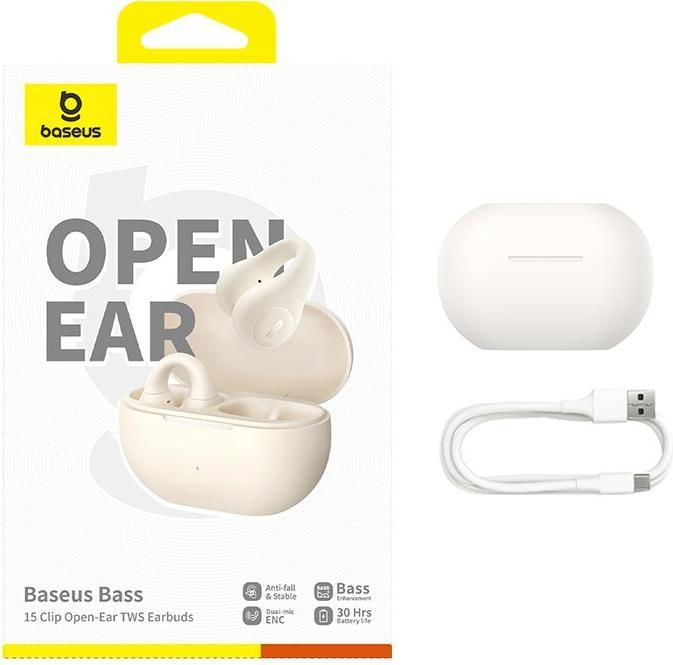 Immagine prodotto Baseus Bass 15 Clip Open Ear Cuffie True Wireless Stereo (TWS) in Ear Chiamate/Musica Bluetooth Bianco (ANC, 7.50 h, Senza fili)