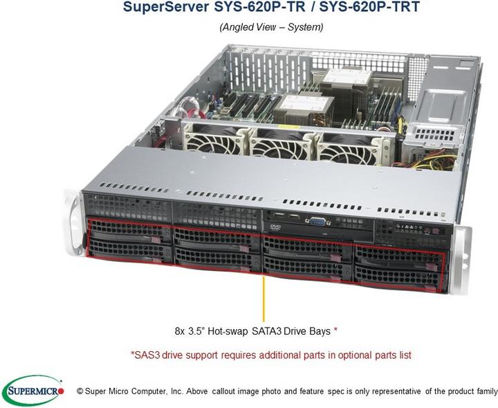 Actual product image Supermicro SYS-620P-TRT, DDR4-SDRAM, SATA III, DVD-ROM, 120 W, Rack (2U)